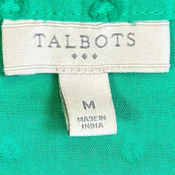 Talbots Green Texture Dots V-neck Ruffle Blouse Medium - Picture 10 of 11